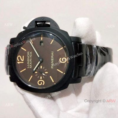 Copy Luminor Marina Panerai Watch Black Steel Brown Dial